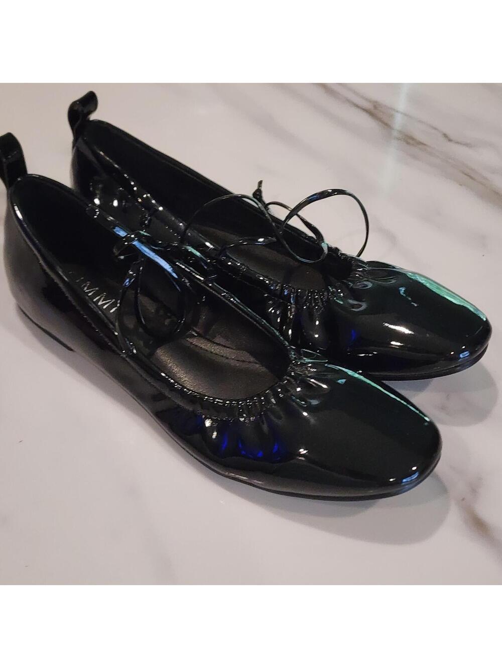 NEW SIMMI London Black Patent Lace Up Ballet Flats Women's Size 8